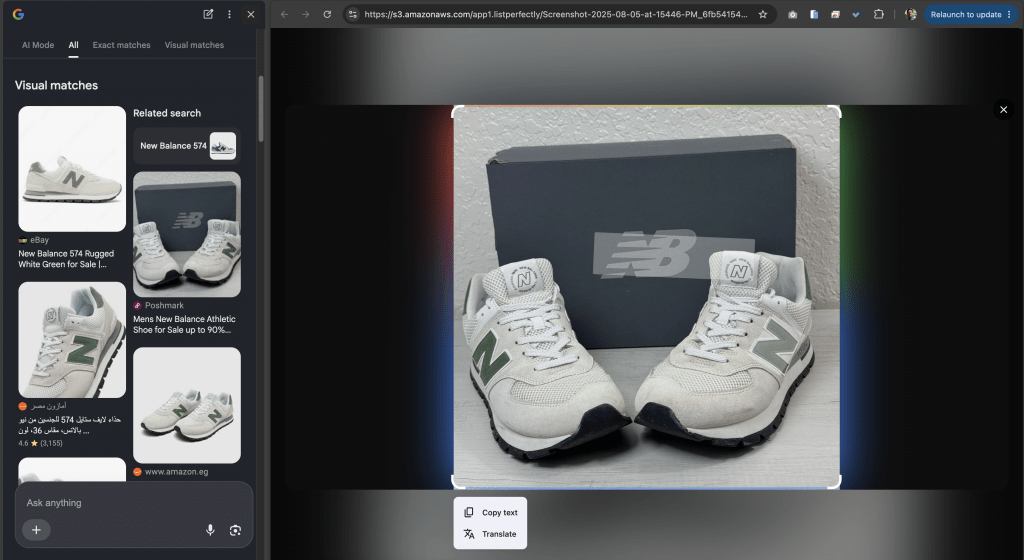 Screenshot of Google Lens on desktop.